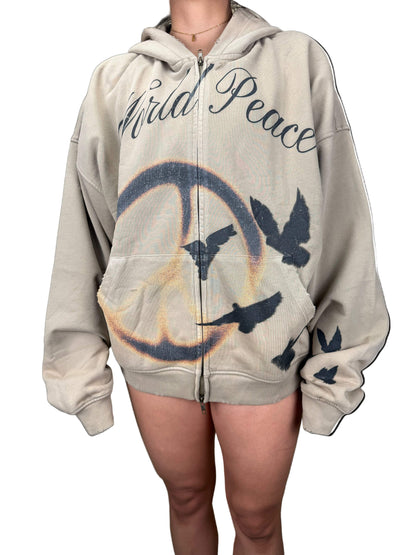 World Peace – Washed Distressed Zip-Up Hoodie | Streetwear with Soul Keep it Universal® World Peace - Washed Distressed Zip-Up Hoodie Hoodie