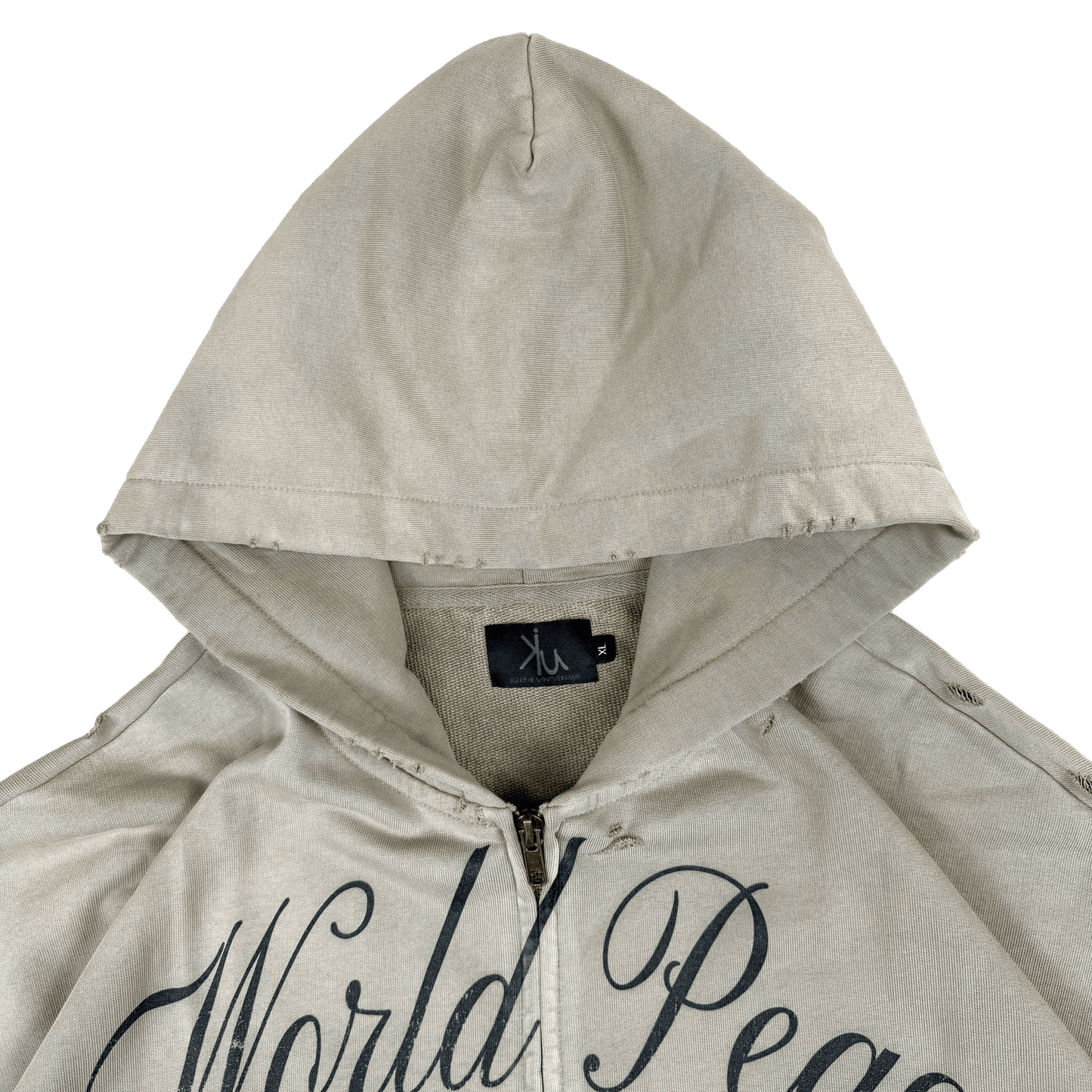 World Peace – Washed Distressed Zip-Up Hoodie | Streetwear with Soul Keep it Universal® World Peace - Washed Distressed Zip-Up Hoodie Hoodie