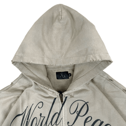 World Peace – Washed Distressed Zip-Up Hoodie | Streetwear with Soul Keep it Universal® World Peace - Washed Distressed Zip-Up Hoodie Hoodie