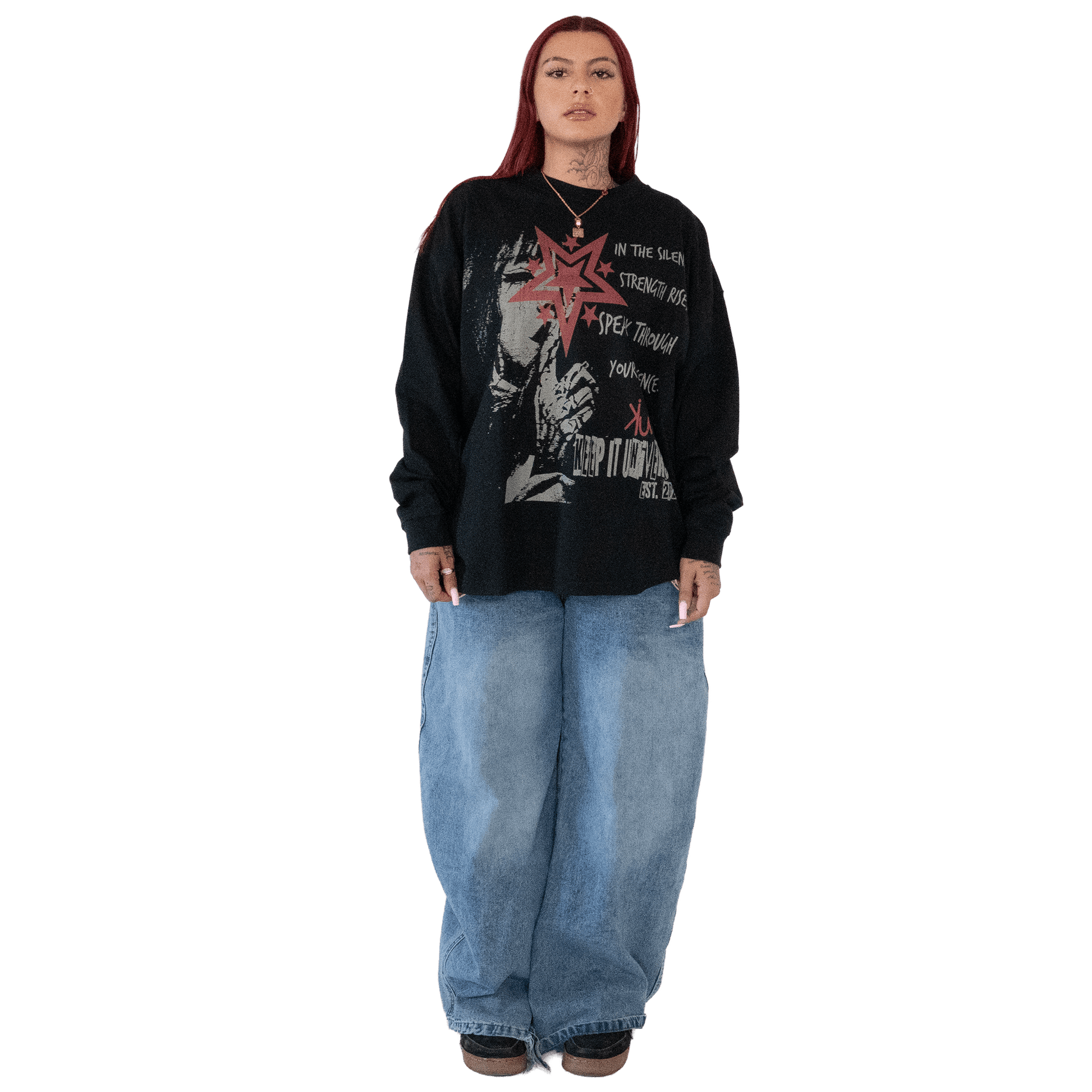 Through Your Presence | Premium Long Sleeve Streetwear T-Shirt Keep it Universal® Through Your Presence Long Sleeve T-Shirt Long Sleeve T-Shirt